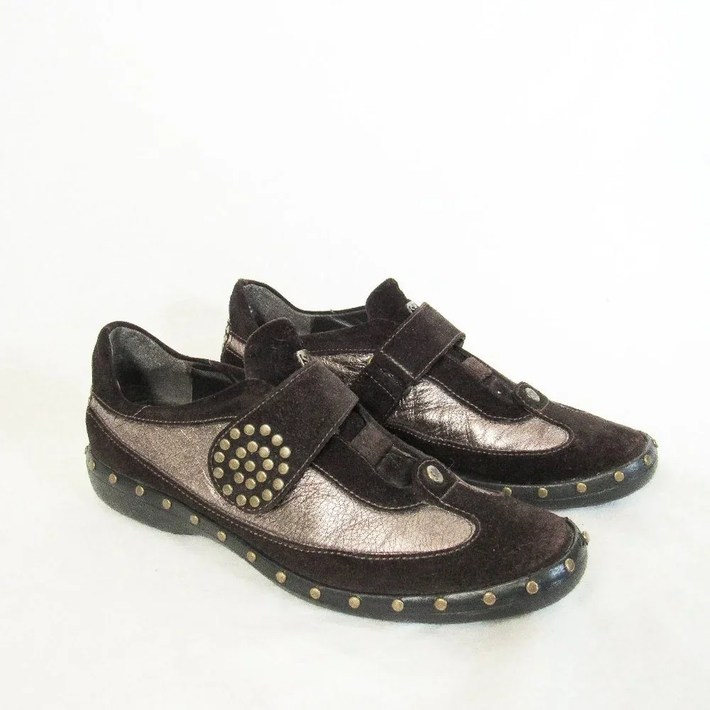 STUART WEITZMAN Metallic Suede Leather Sneakers Brown Suede Studded~MSRP $375 - Picture 11 of 15